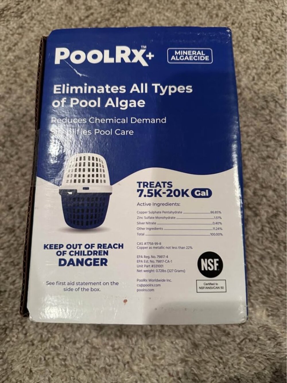 Poolrx 7500-20k gallons algaecide pool filter